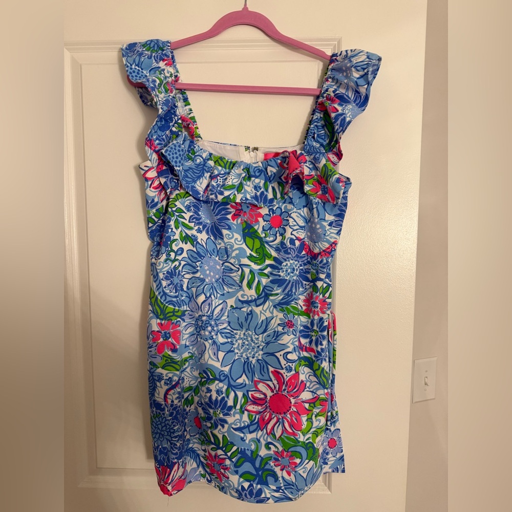 Lilly Pulitzer Zoya Ruffle Romper Frenchie Blue Suns Out Size 10 NWT